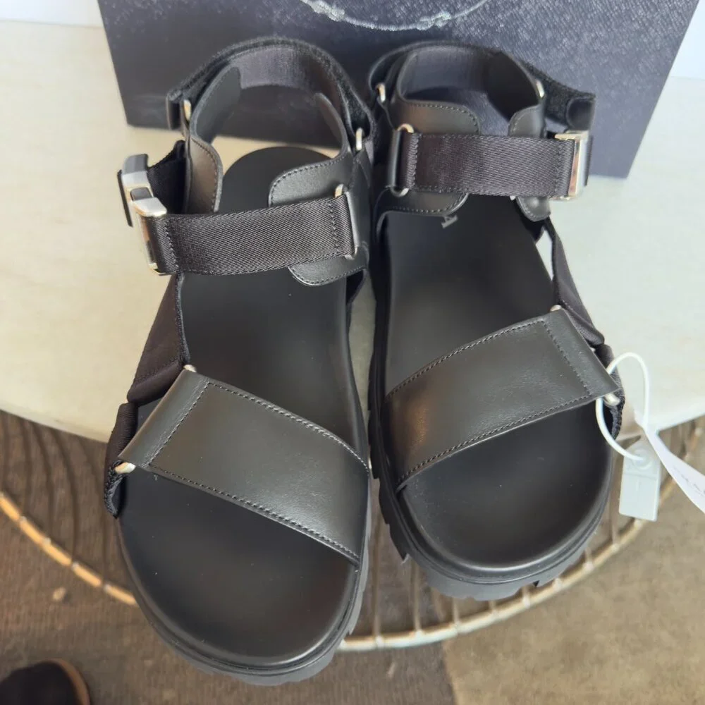 Prada‎ Nastro Black Canvas and Leather Tape Men's Sandal, 10.5 - - 2x3055